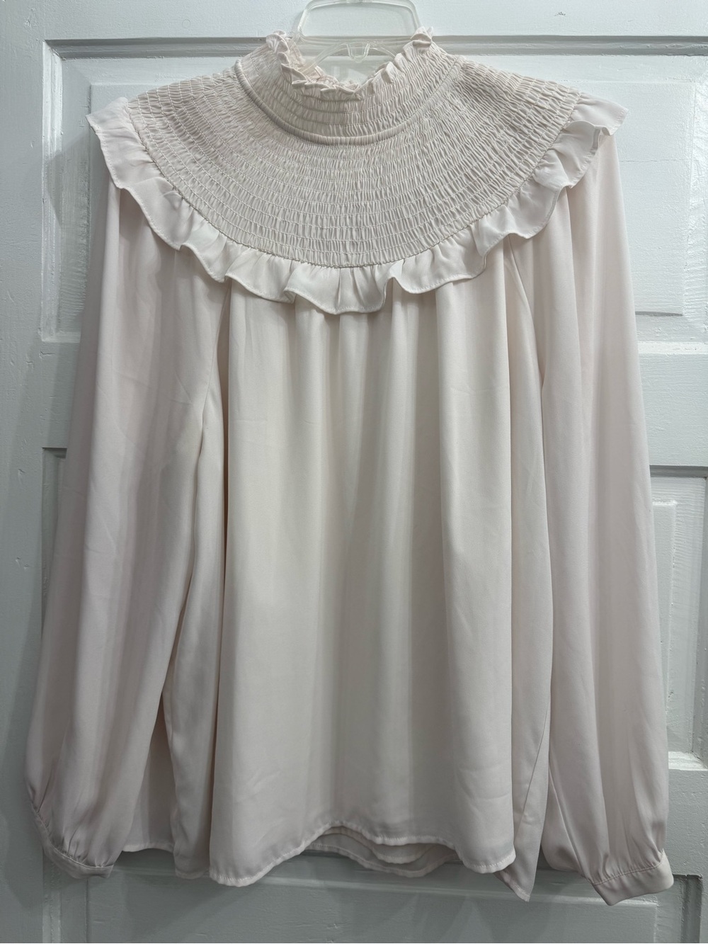 LOFT Smocked Ruffle Yoke Long Sleeve Blouse - Blush